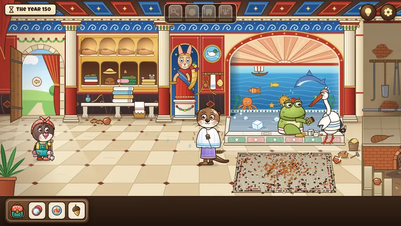 Noor in a Roman bath house with Ottavia, the otter